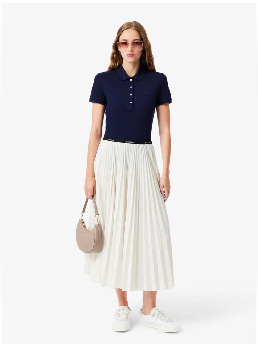 NEW! NWT! Lacoste Cream Pleated A-Line Midi Skirt Women’s Medium Cream Skirt